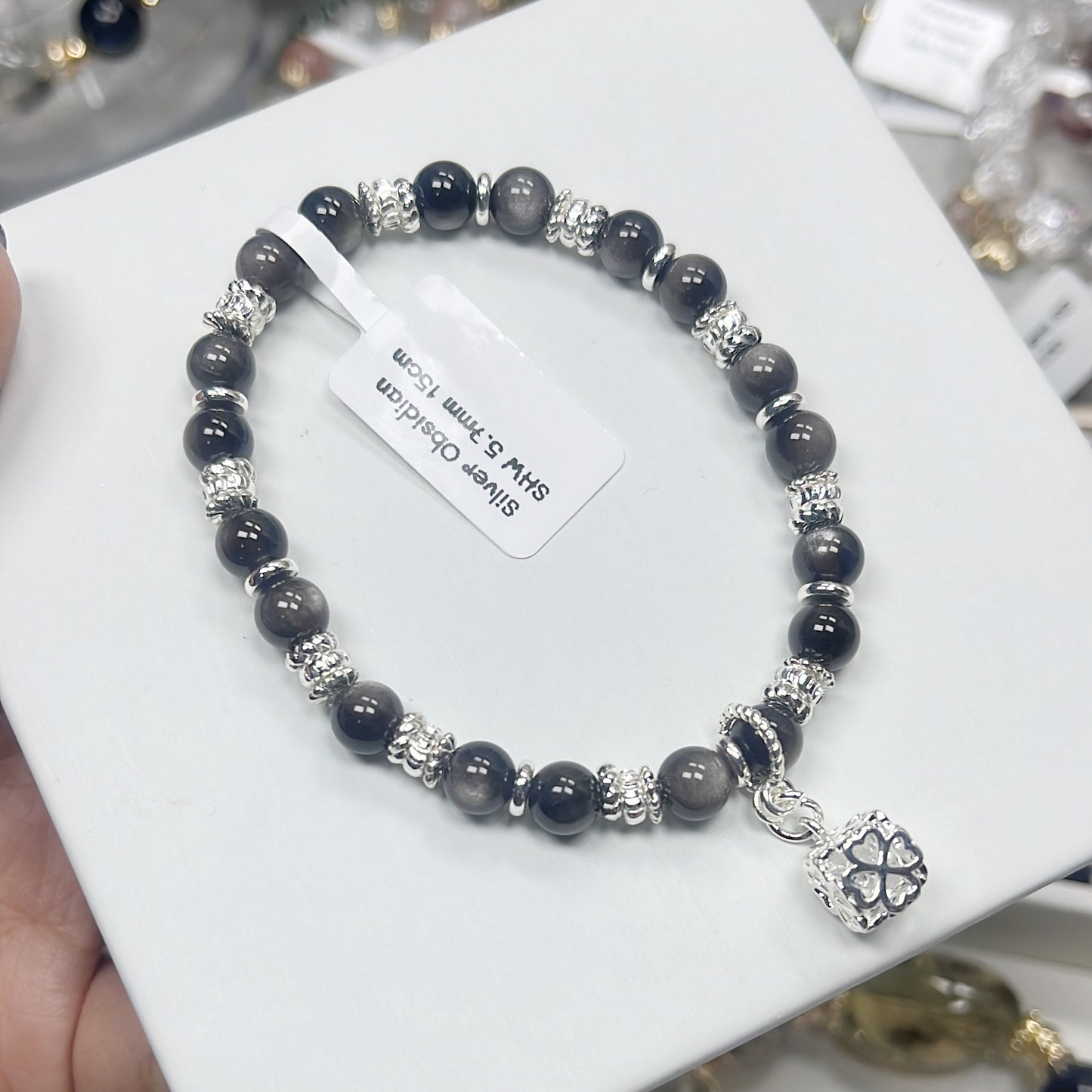 Silver Obsidian -- Bracelet Elastic Silver