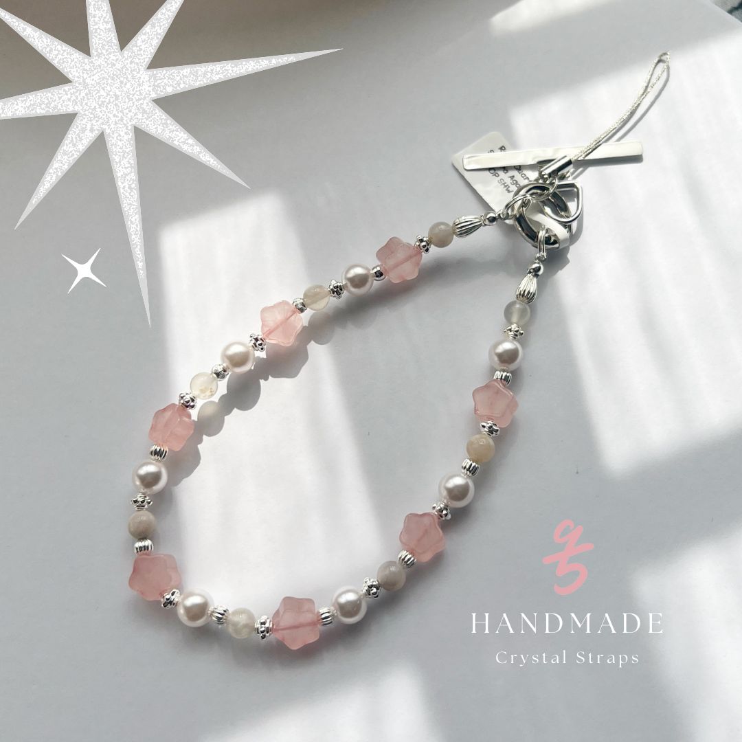 Rose Quartz | Sakura Agate | MOP -- Phone Strap Bag Charm 14K Silver