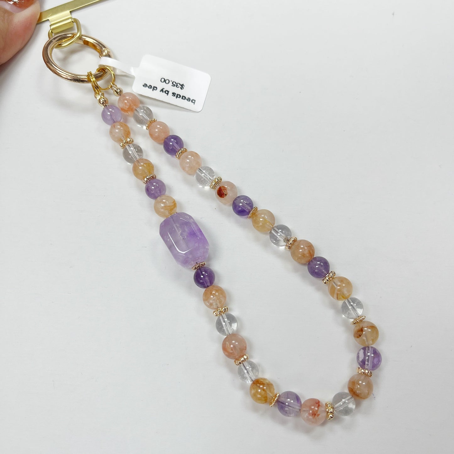 Fire Quartz | Amethyst -- Phone Strap Bag Charm 14K Gold