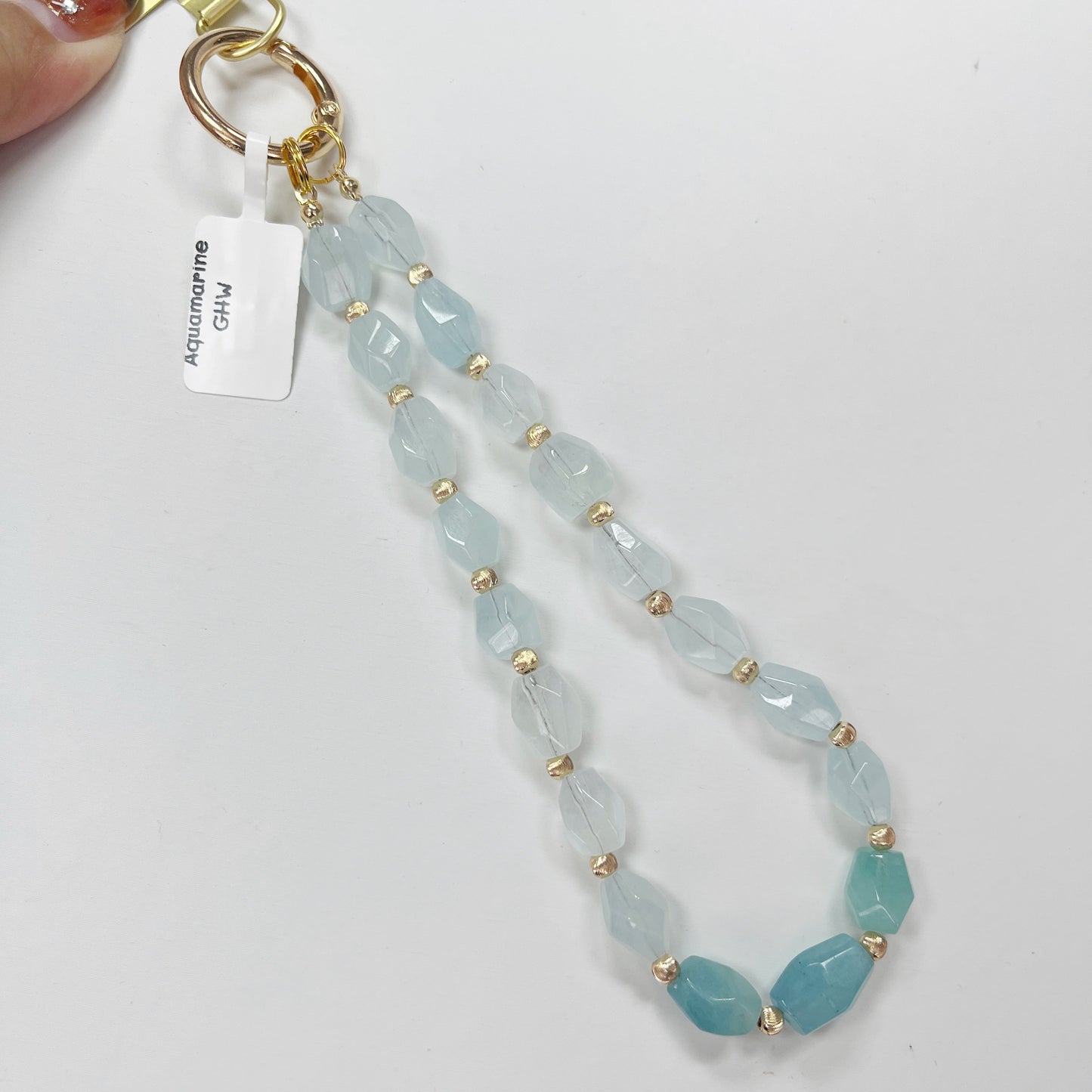 Aquamarine -- Phone Strap Bag Charm 14K Gold