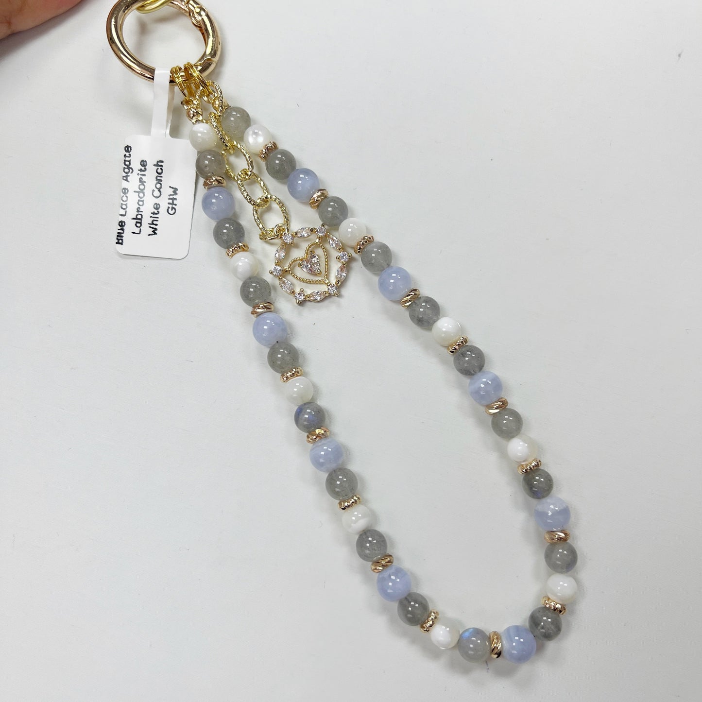 Blue Lace Agate | Labradorite | White Conch -- Phone Strap Bag Charm 14K Gold