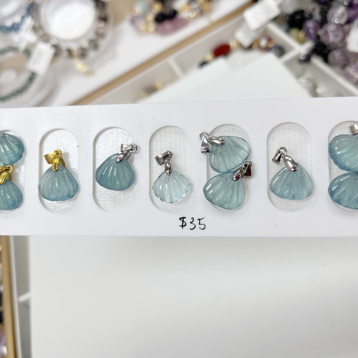 Aquamarine Seashell Pendant with Chain Necklace