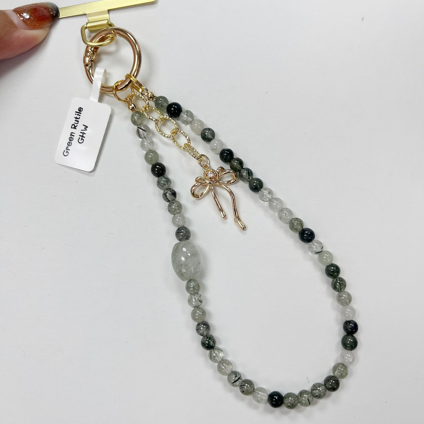 Green Rutile -- Phone Strap Bag Charm 14K Gold