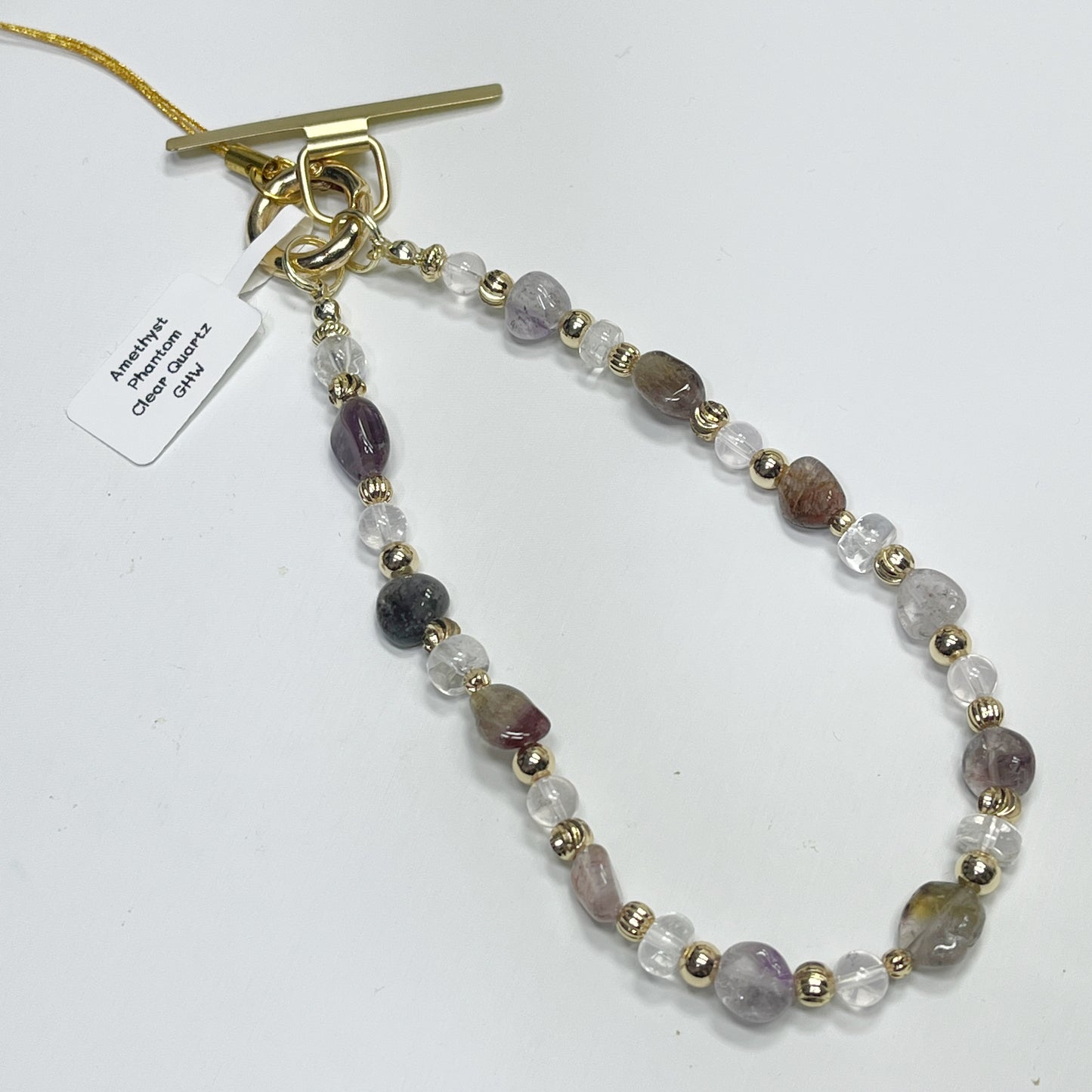 Amethyst Phantom | Clear Quartz -- Phone Strap Bag Charm 14K Gold