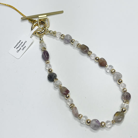 Amethyst Phantom | Clear Quartz -- Phone Strap Bag Charm 14K Gold