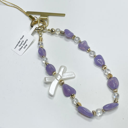 Lavender Moon Quartz | Clear Quartz -- Phone Strap Bag Charm 14K Gold