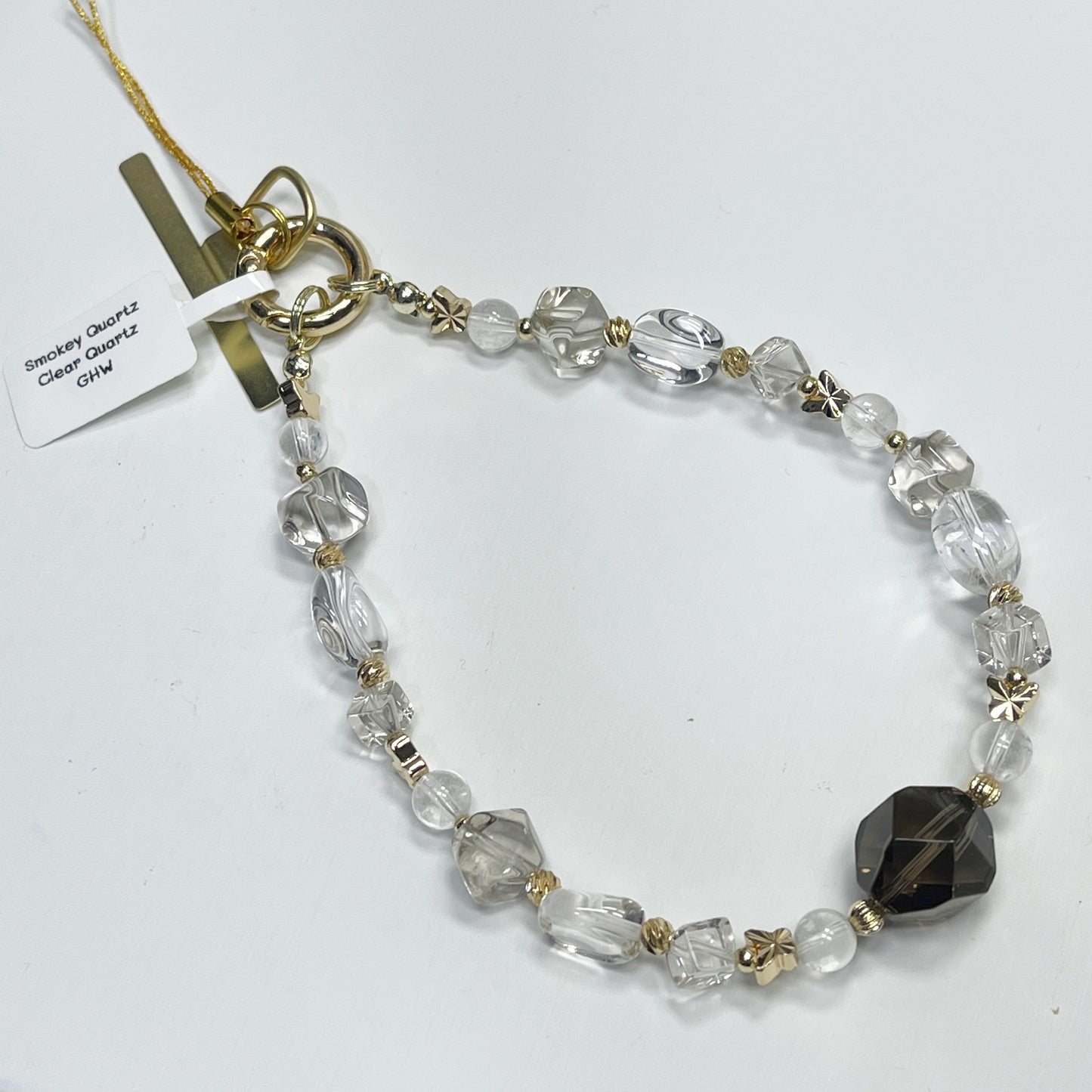Smokey Quartz | Clear Quartz | Mother Of Pearl -- Phone Strap Bag Charm 14K Gold