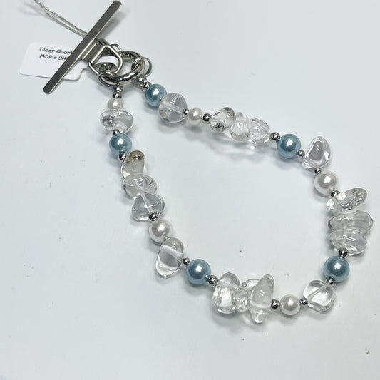 Clear Quartz | MOP -- Phone Strap Bag Charm 14K Silver