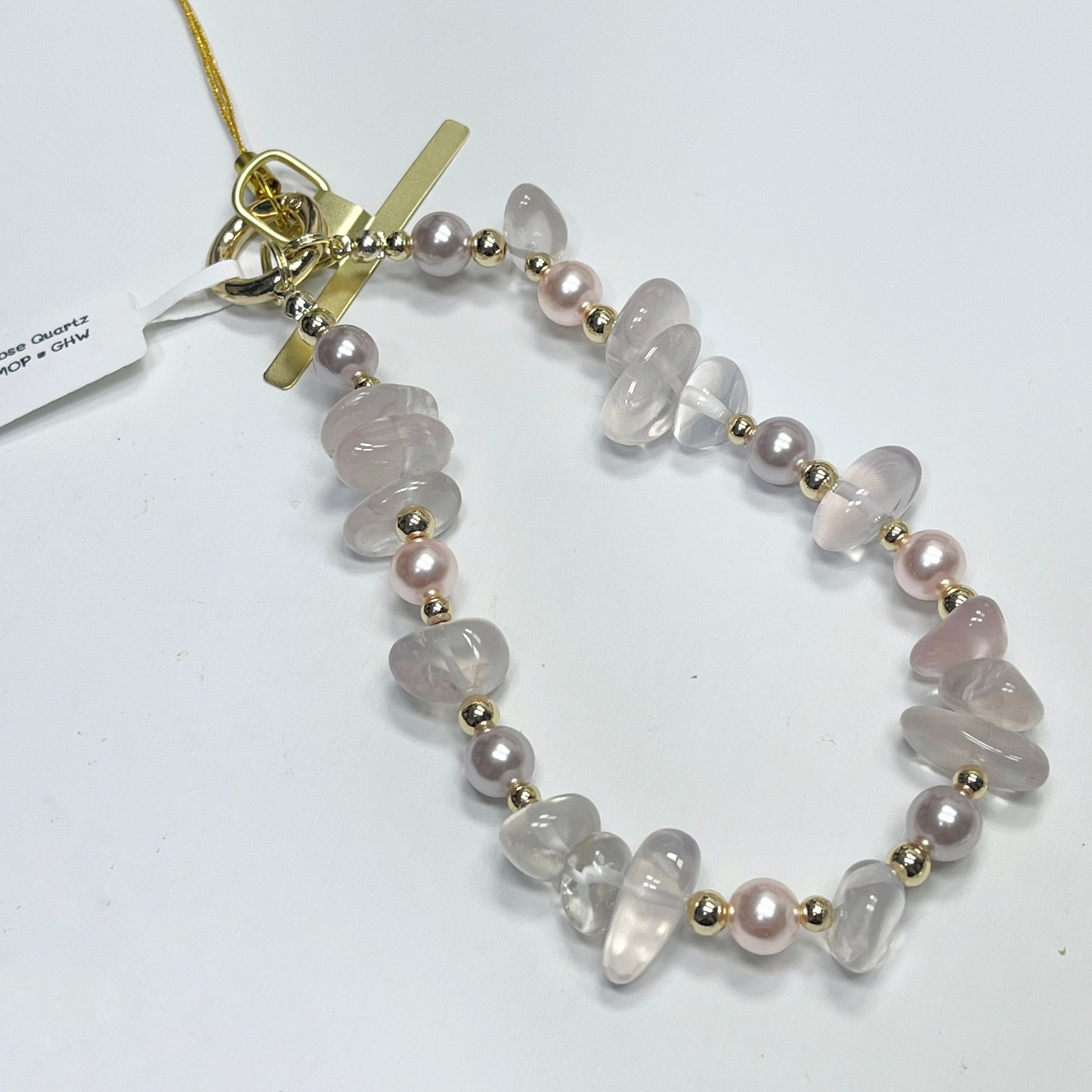 Rose Quartz | Mother Of Pearl -- Phone Strap Bag Charm 14K Gold