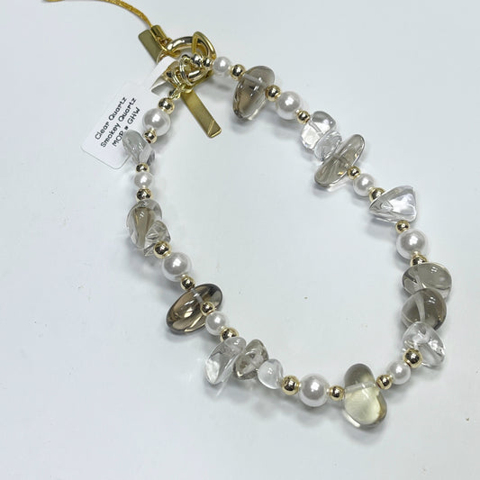 Clear Quartz | Smokey Quartz | Mother Of Pearl -- Phone Strap Bag Charm 14K Gold