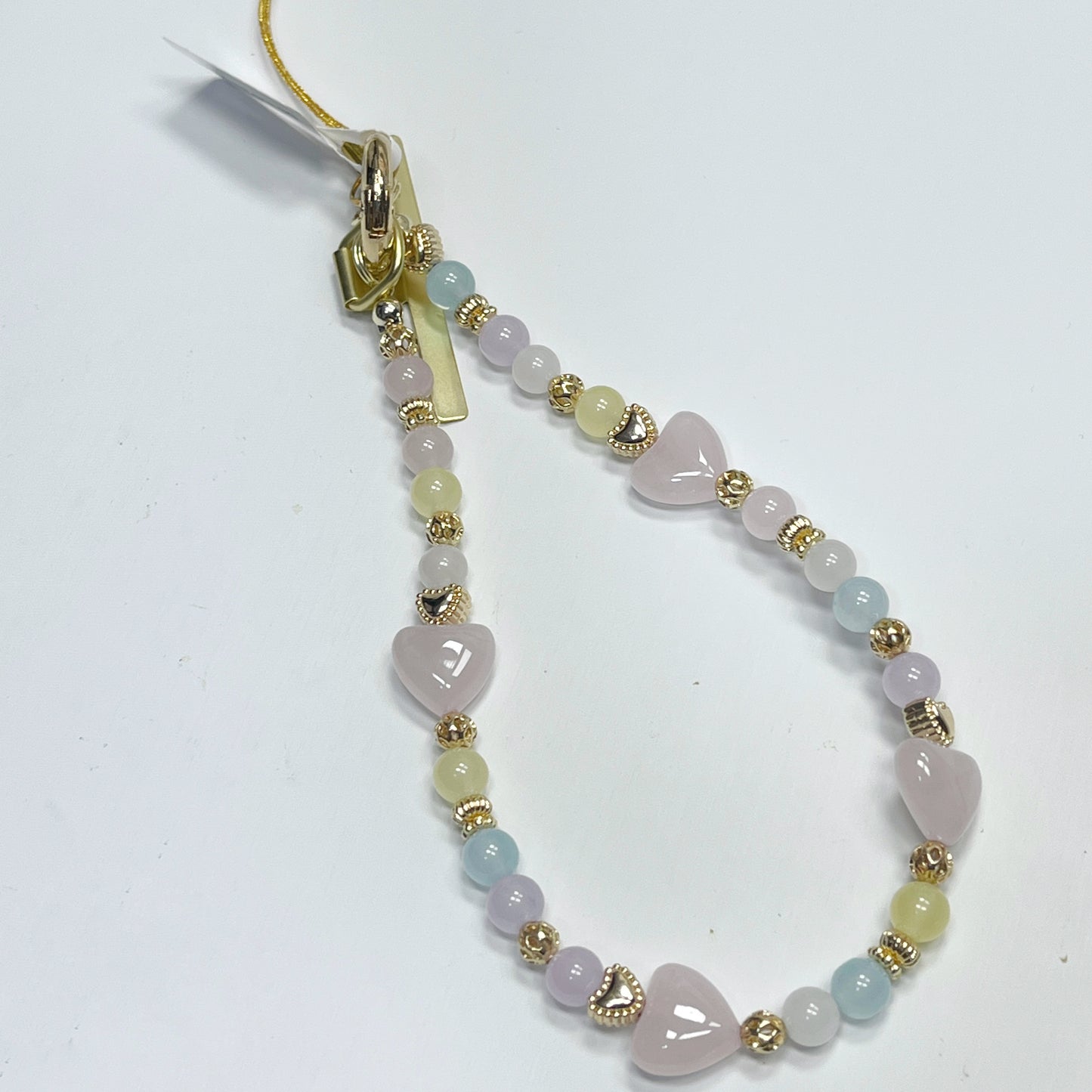Chalcedony | Rose Quartz -- Phone Strap Bag Charm 14K Gold