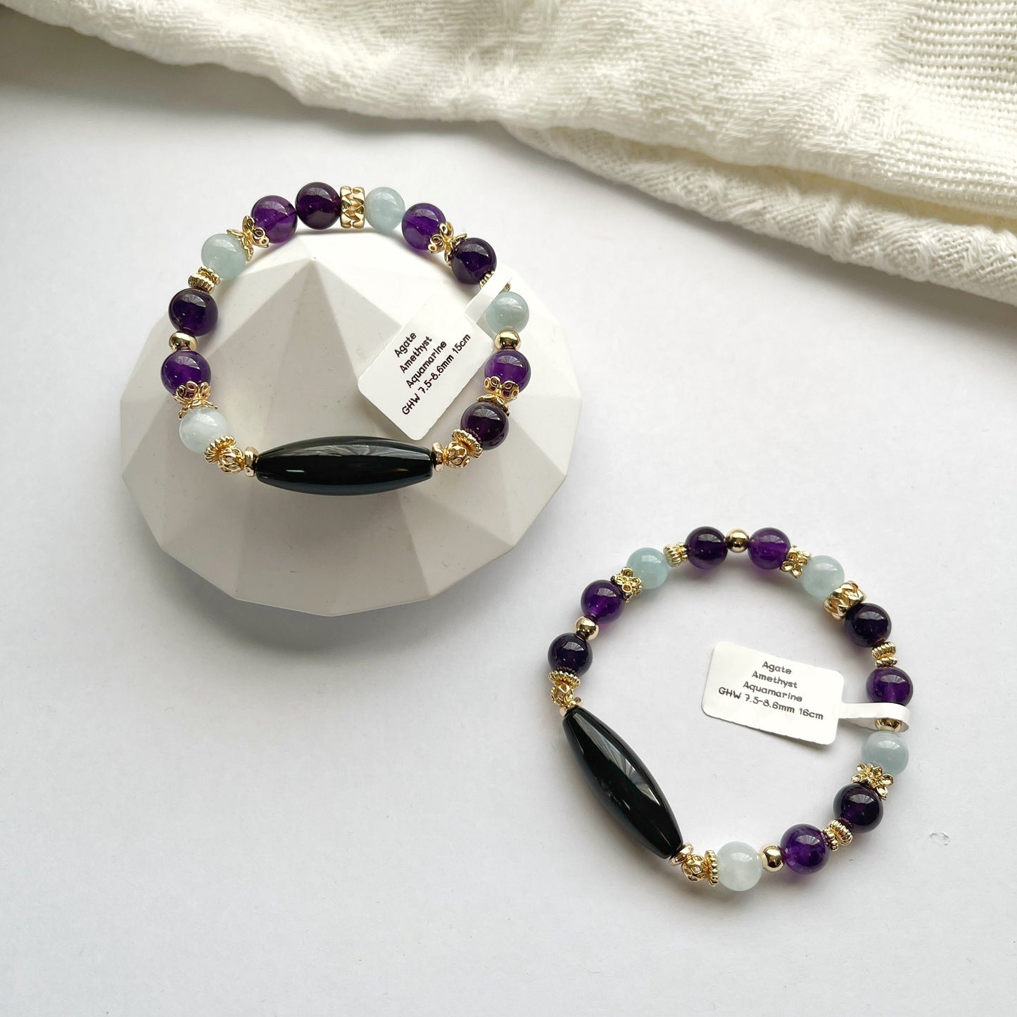 Amethyst | Aquamarine | Black Agate -- Bracelet Elastic 14K Gold
