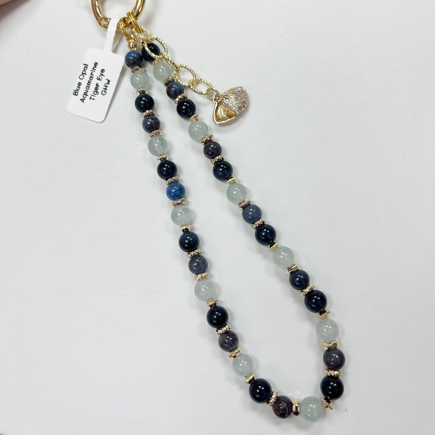 Blue Opal | Aquamarine | Tiger Eye -- Phone Strap Bag Charm 14K Gold
