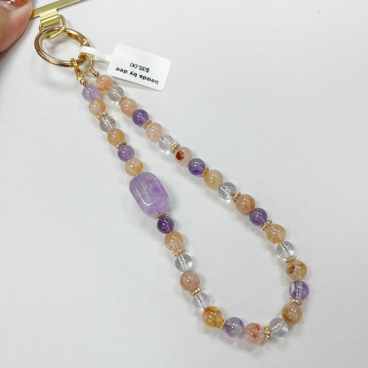 Fire Quartz | Amethyst -- Phone Strap Bag Charm 14K Gold