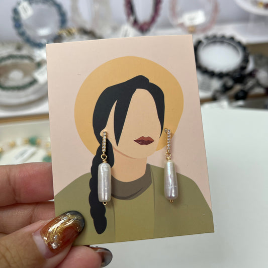 Freshwater Baroque Pearl Toothpick Gold Earrings