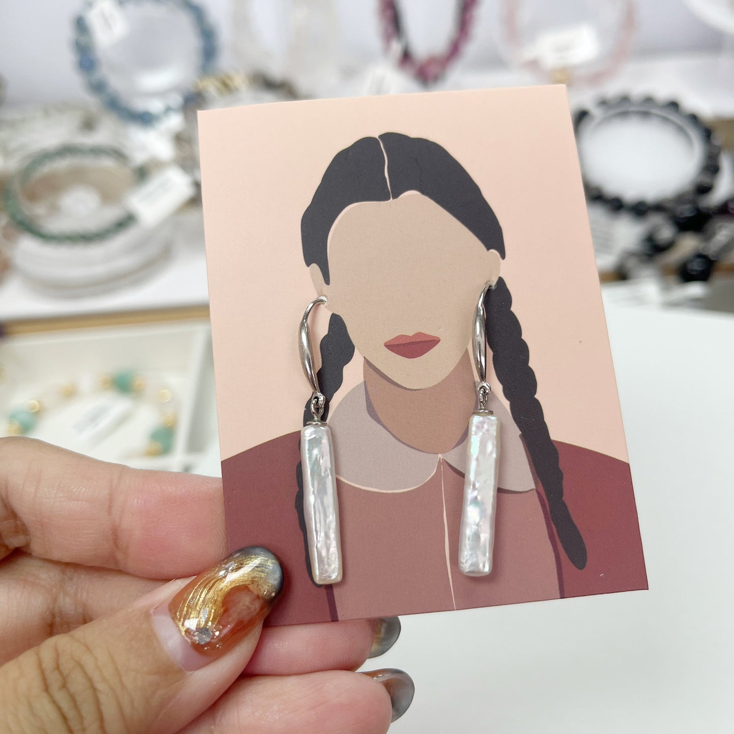 Freshwater Baroque Pearl Toothpick Silver Hook Earrings