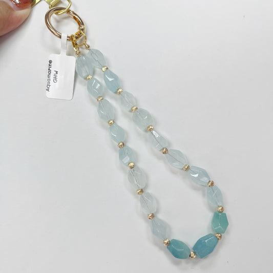 Aquamarine -- Phone Strap Bag Charm 14K Gold