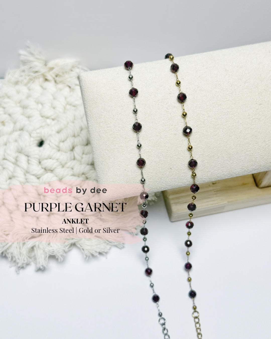 (PRE-ORDER) Faceted Crystal Stainless Steel Anklet