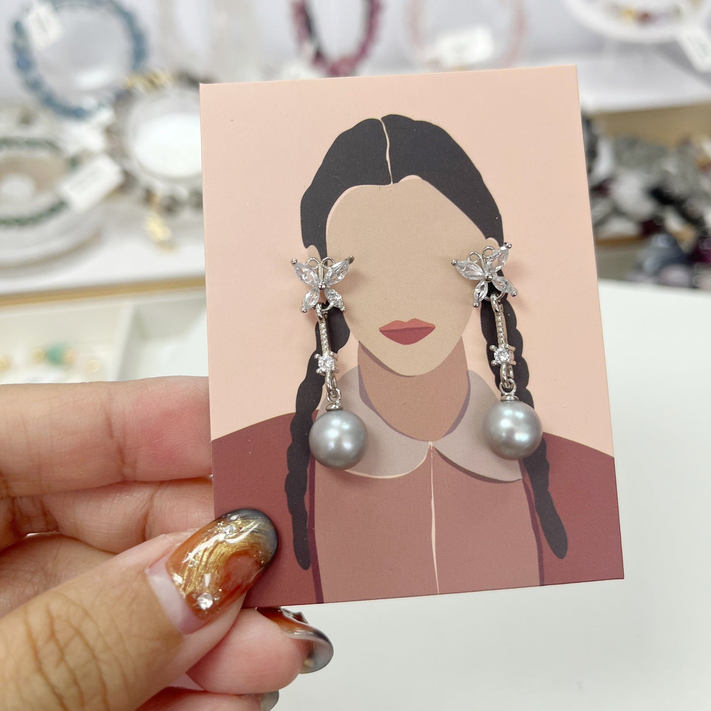 Freshwater Baroque Pearl Butterfly Silver Earrings