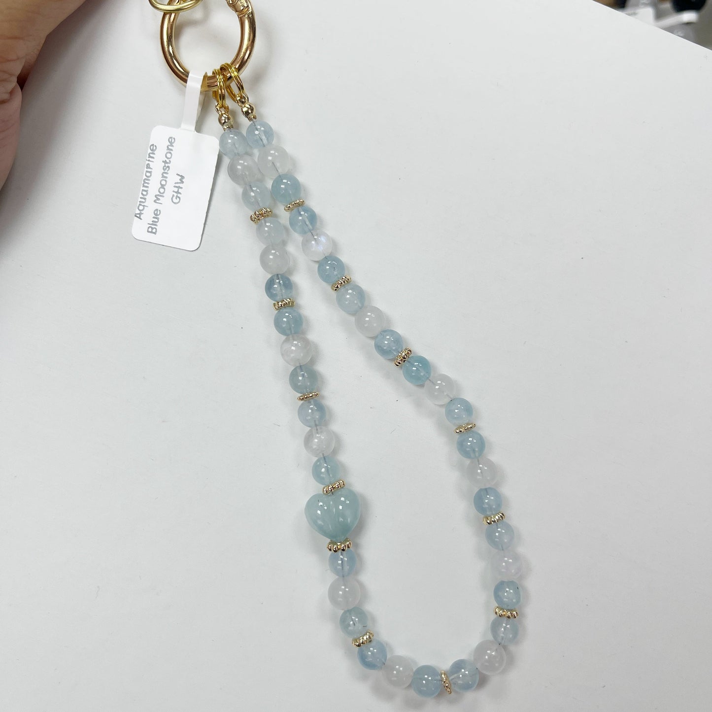 Aquamarine | Blue Moonstone -- Phone Strap Bag Charm 14K Gold