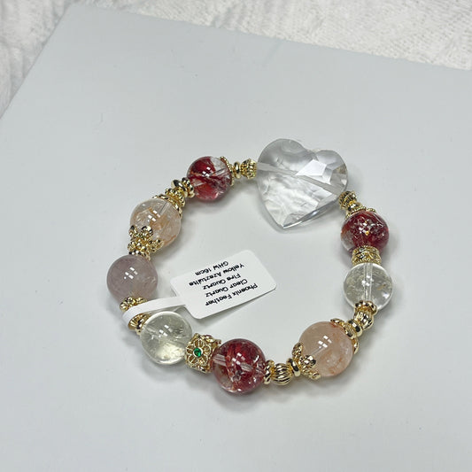 Phoenix Feather | Fire Quartz | Clear Quartz | Yellow Azeztulite -- Bracelet Elastic 14K Gold