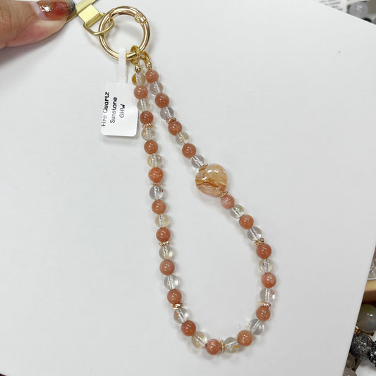 Fire Quartz | Sunstone -- Phone Strap Bag Charm 14K Gold