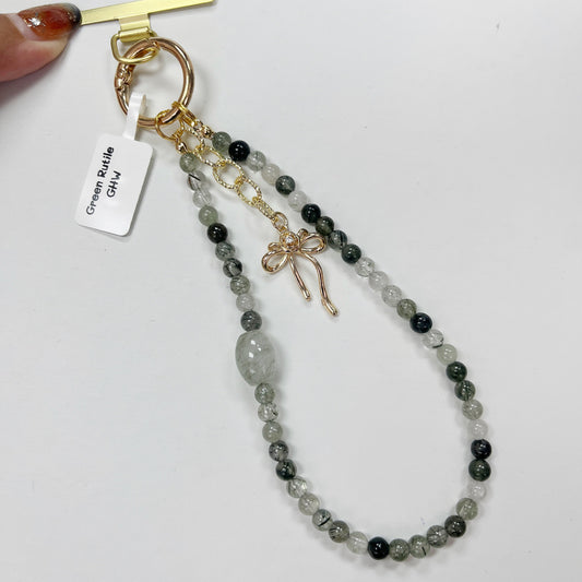 Green Rutile -- Phone Strap Bag Charm 14K Gold
