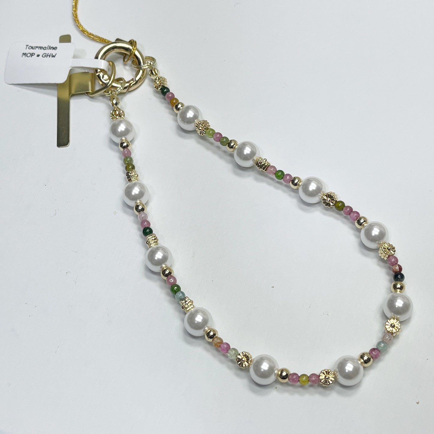 Tourmaline | Mother Of Pearl -- Phone Strap Bag Charm 14K Gold