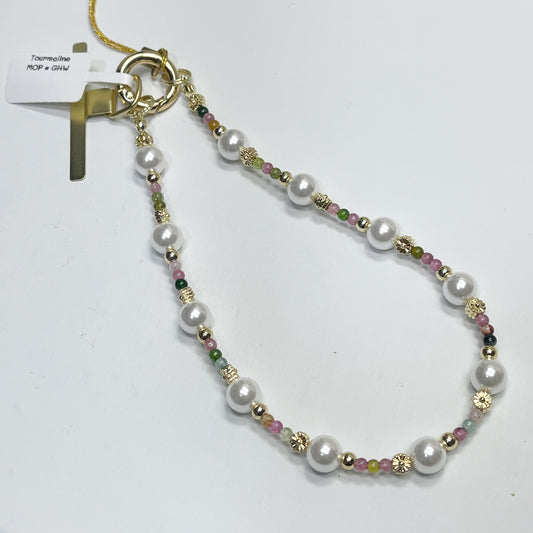 Tourmaline | Mother Of Pearl -- Phone Strap Bag Charm 14K Gold